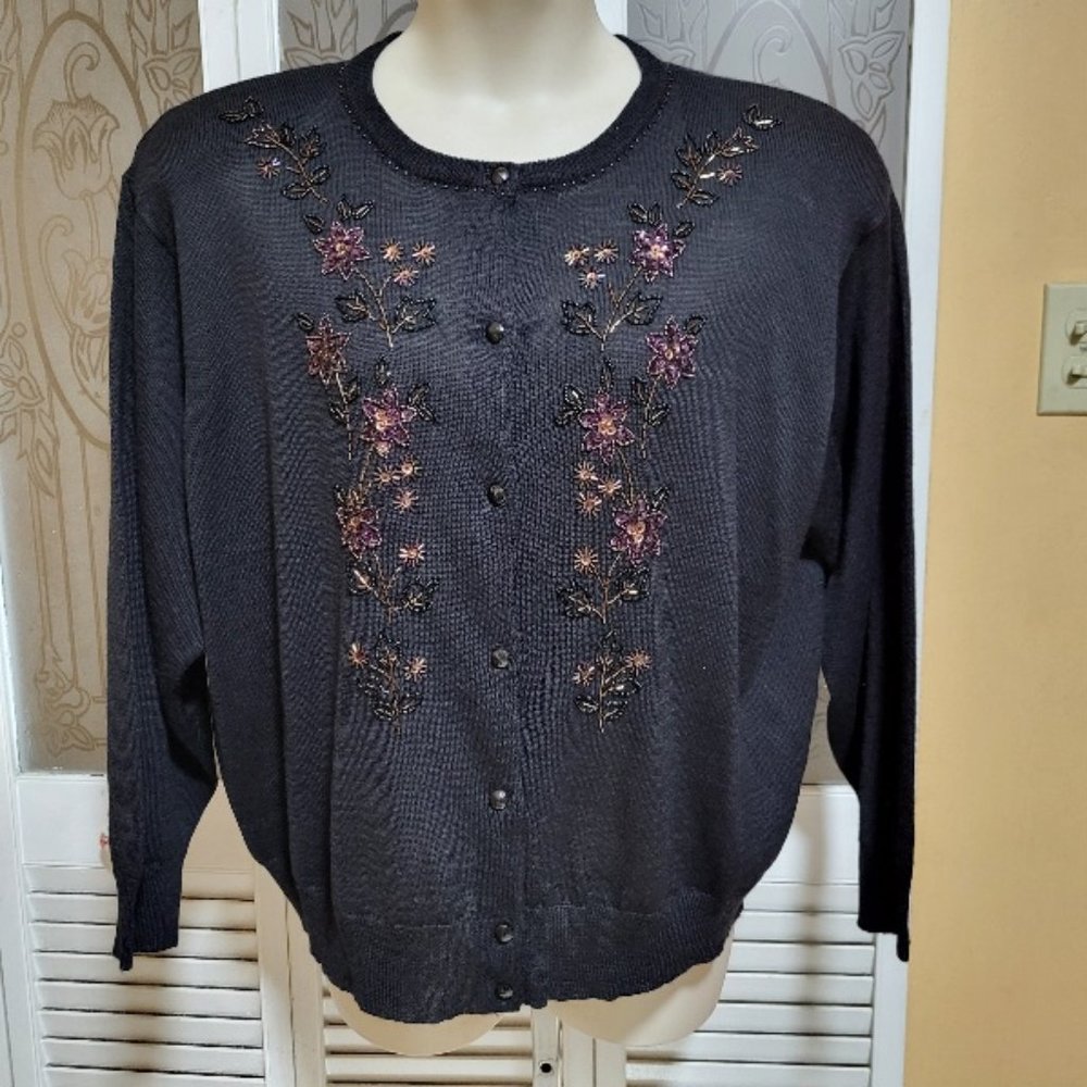 Jacque and KOKO Ladies Beautiful Black Beaded & Embroidered Sweater